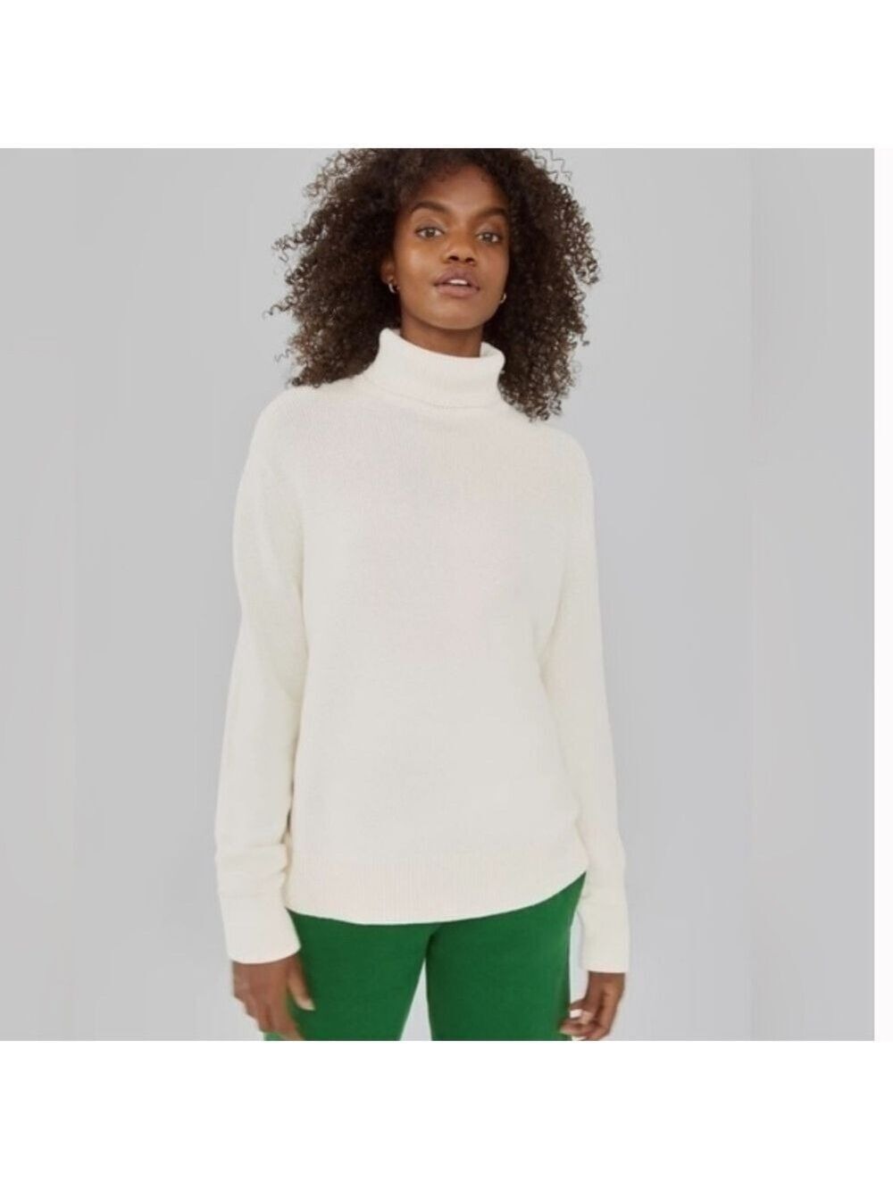 Aritzia TNA York Turtleneck Sweater Cream Cotton Blend Relaxed Fit Size Small